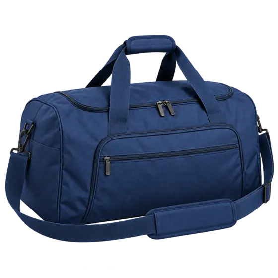 Blaue Reisetasche mit Tragegriffen und Schultergurt